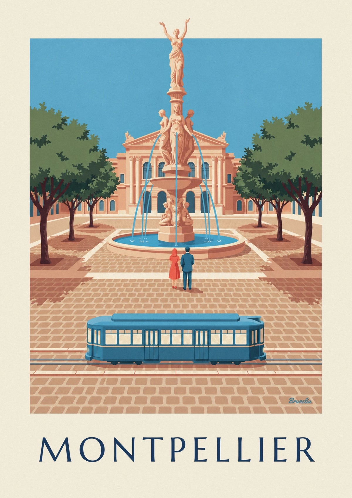 Affiche place de la Comédie et tramway de Montpellier