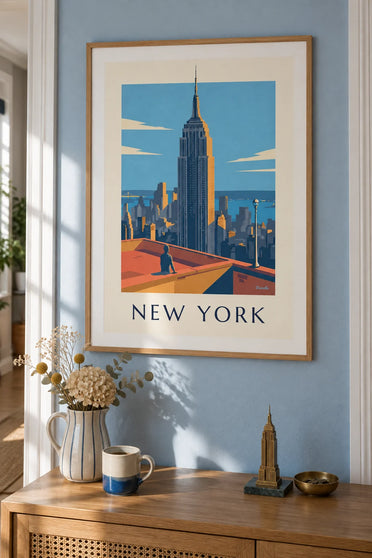 Affiche Empire State Building dominant Manhattan à New York : encadrée au mur