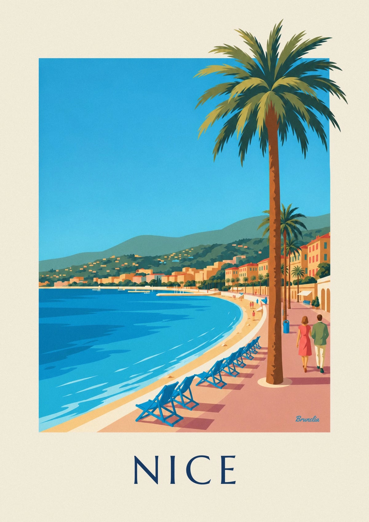 Affiche promenade des Anglais et baie des Anges à Nice