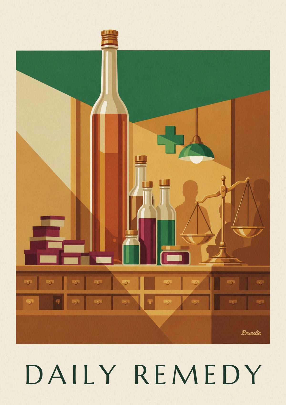 Affiche comptoir de pharmacie ancienne, sirops et comprimés