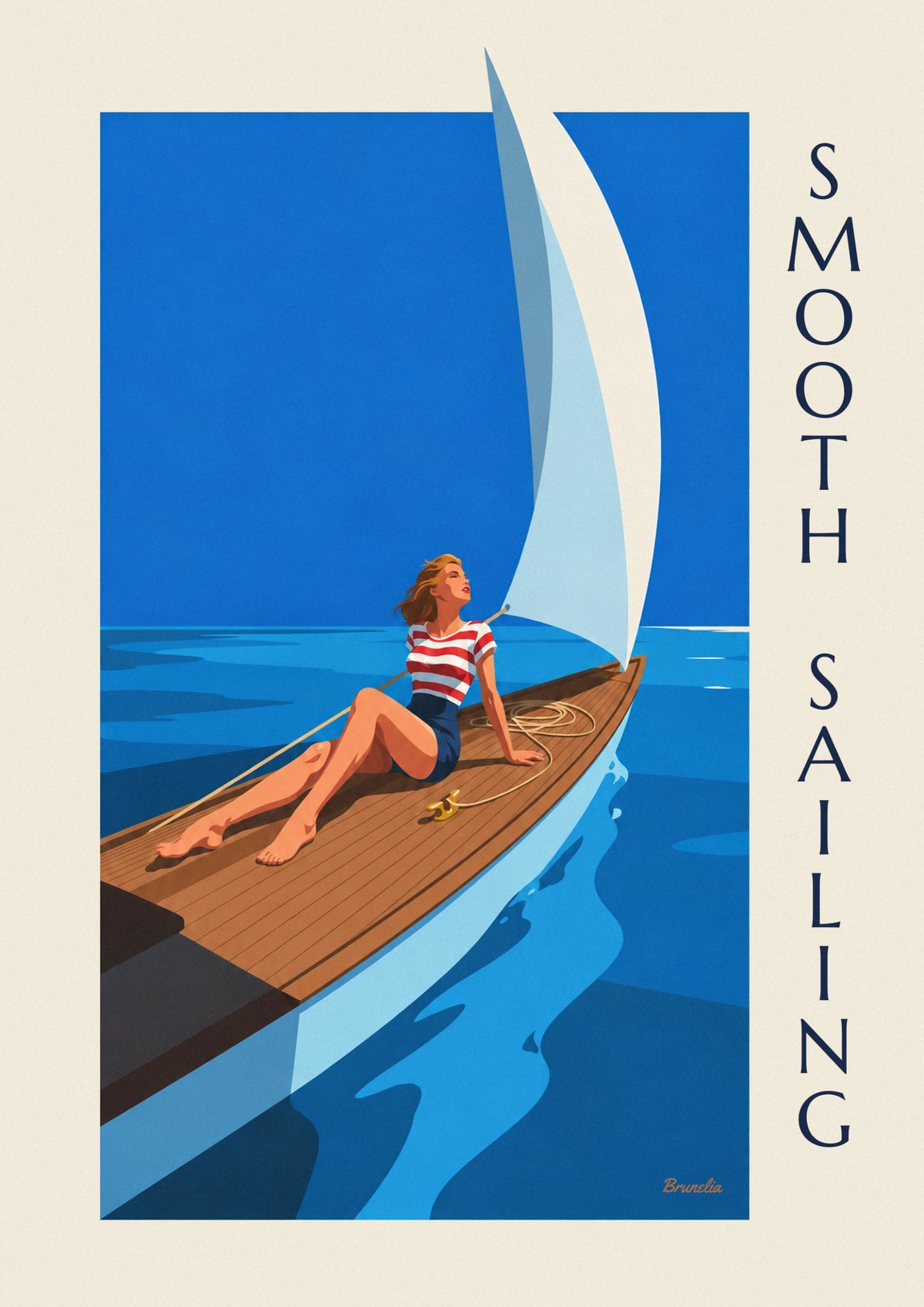 Affiche pin-up sur le pont d'un voilier en pleine mer