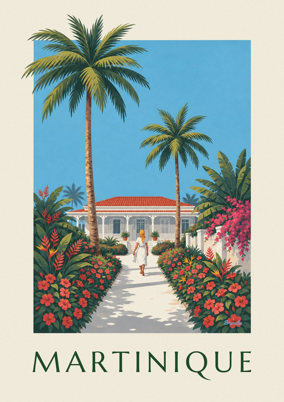 Affiche allée de palmiers et maison créole en Martinique
