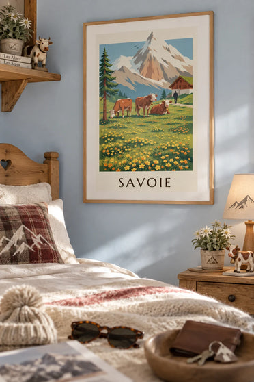 Affiche vaches tarines dans les alpages de Savoie : encadrée au mur