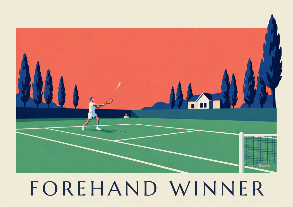 Affiche joueur de tennis en coup droit sur gazon