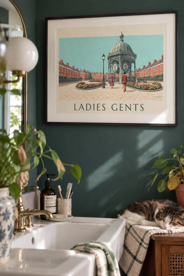 Affiche toilettes publiques victoriennes Ladies et Gents à Londres : encadrée au mur