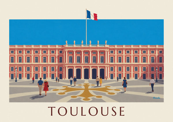 Affiche place du Capitole à Toulouse sous un ciel bleu