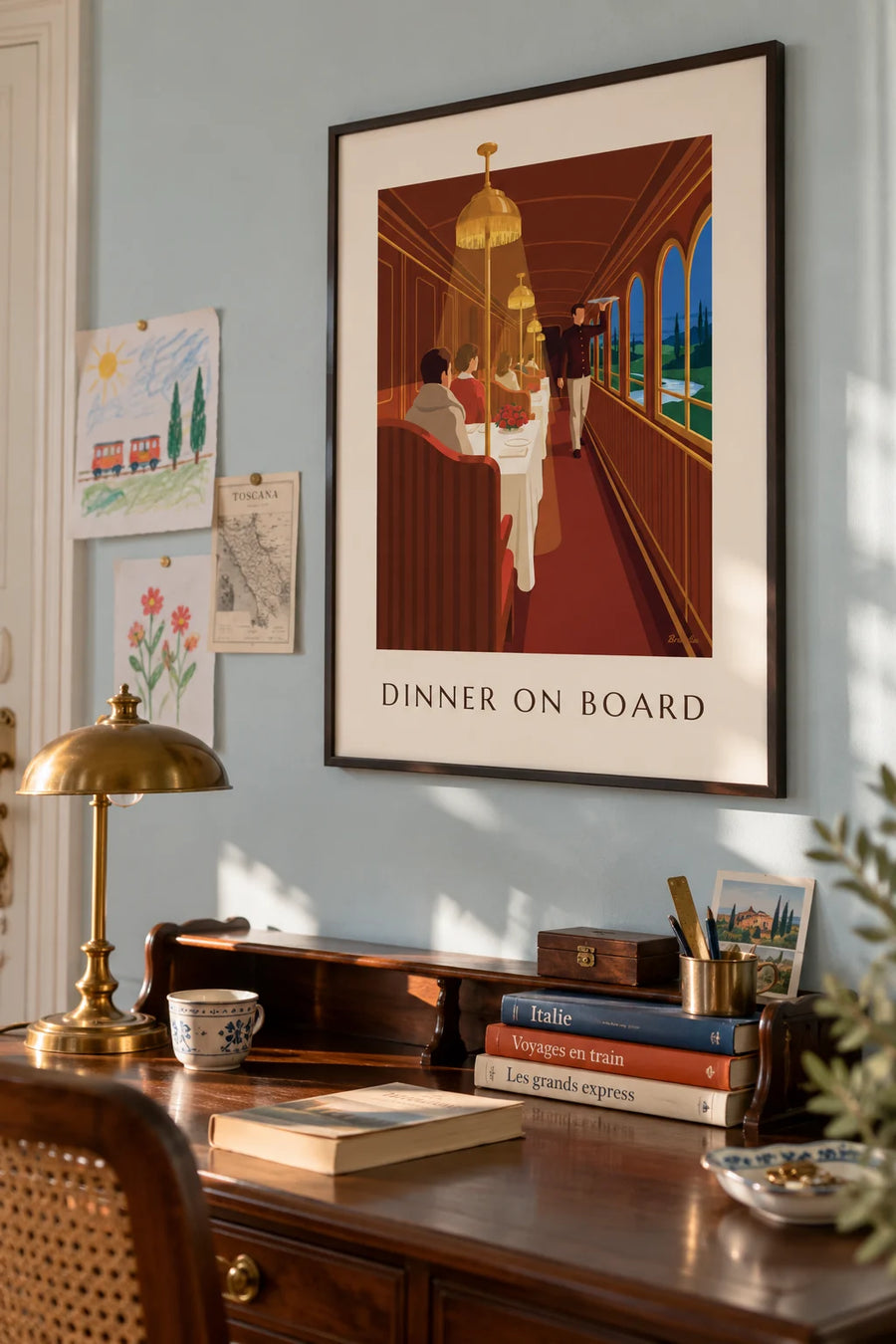 Affiche wagon-restaurant de train de nuit : encadrée au mur