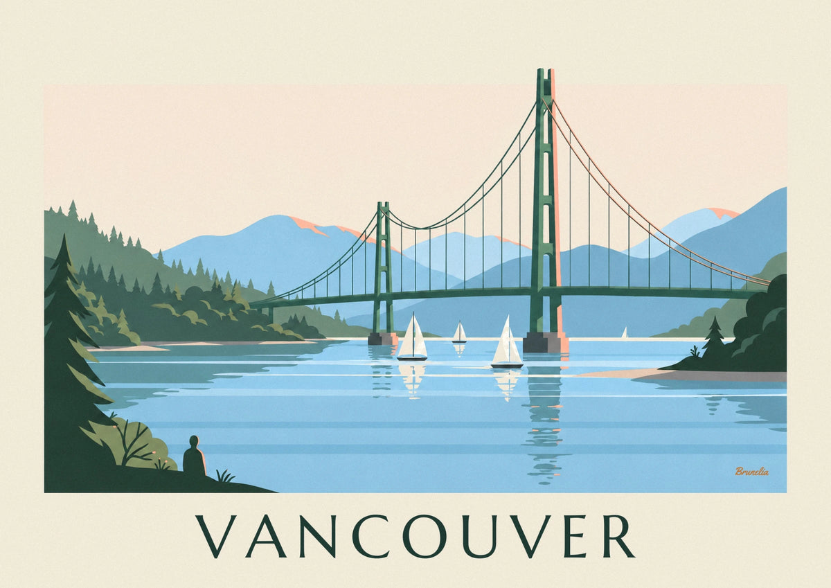 Affiche pont Lions Gate et voiliers à Vancouver