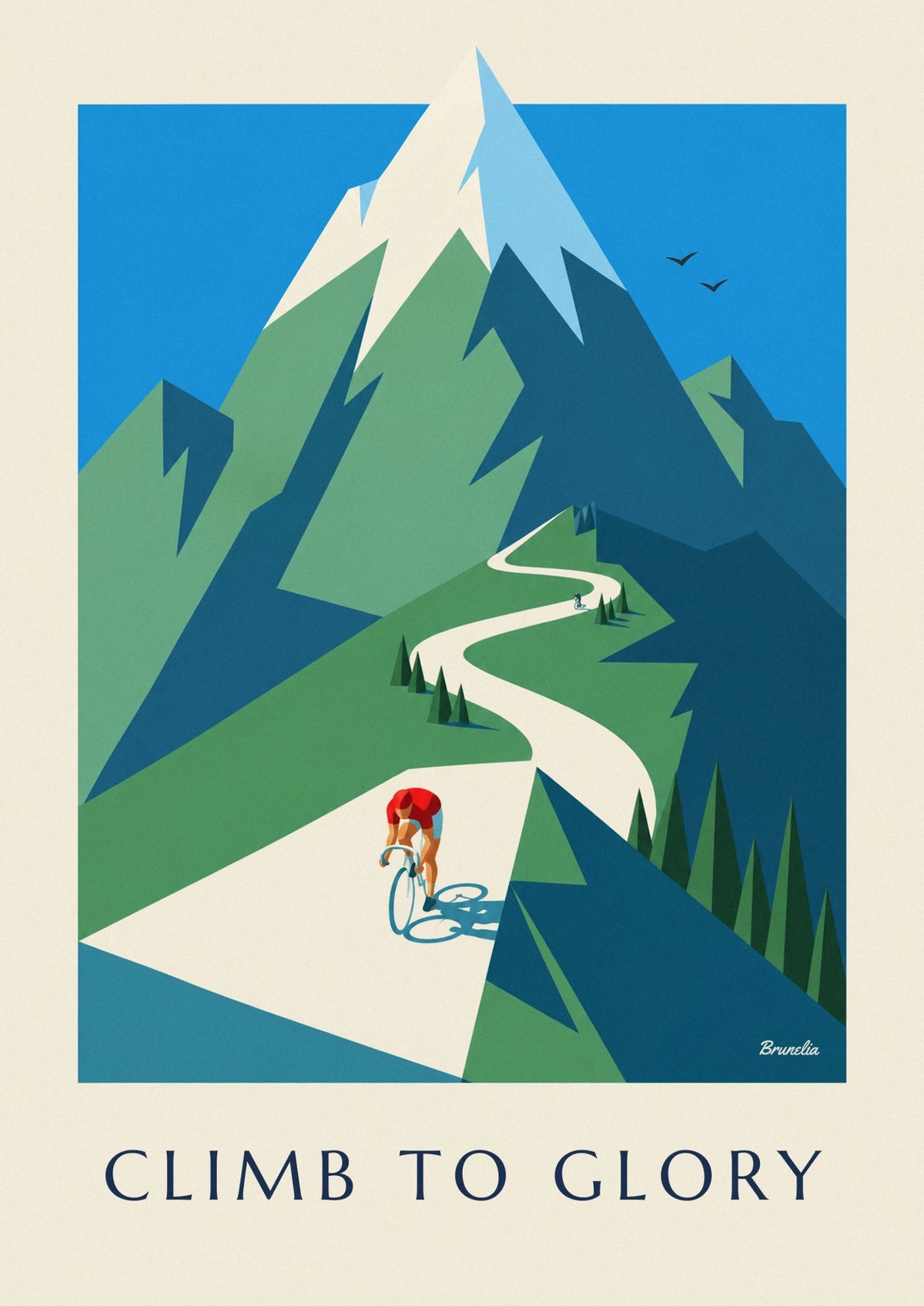 Affiche cycliste dans l’ascension d’un col de montagne en lacets