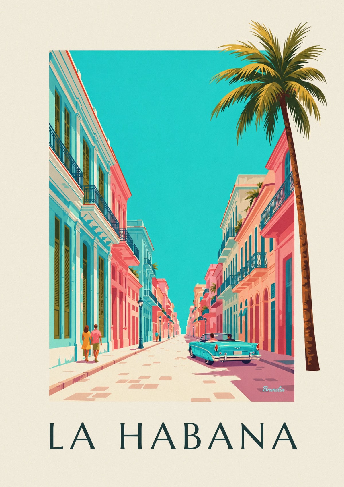 Affiche voiture américaine décapotable turquoise à La Havane