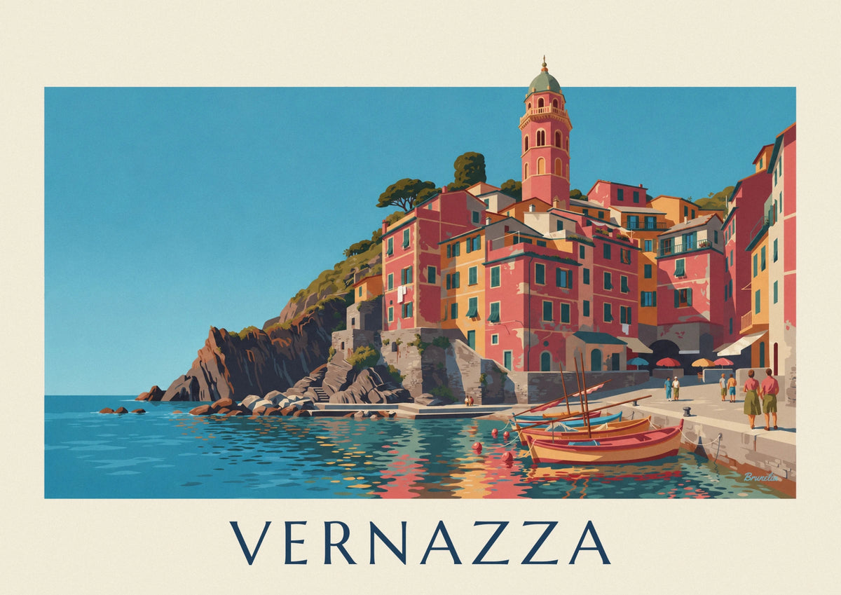 Affiche village de Vernazza et son port dans les Cinque Terre