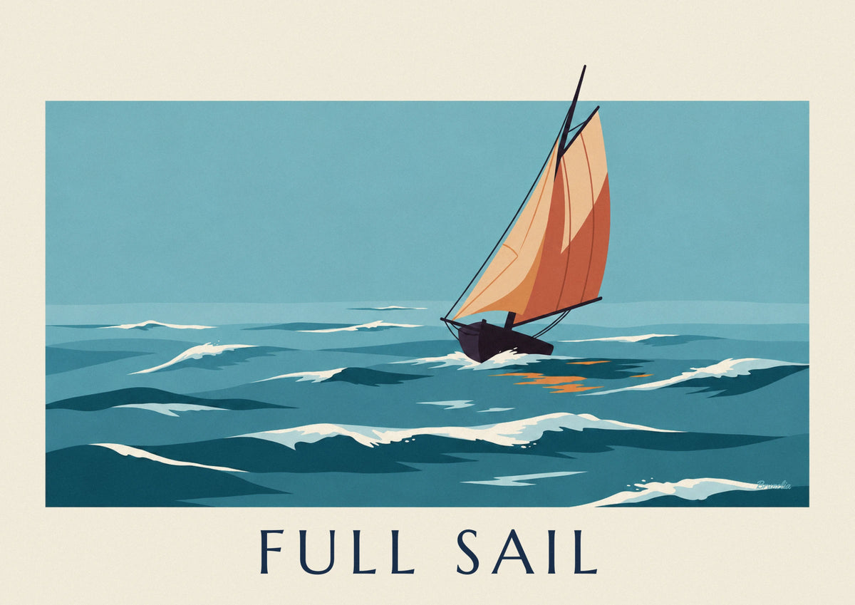 Affiche voilier traditionnel en bois toutes voiles dehors