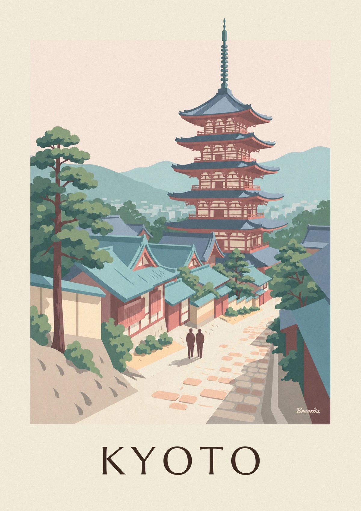 Affiche pagode de Yasaka et ruelles de Higashiyama à Kyoto