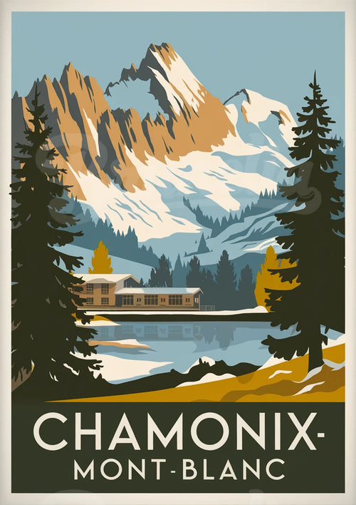 Affiche Chamonix Mont-Blanc lac alpin Art Déco