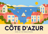 Affiche Côte d'Azur avec maisons colorées et voiliers