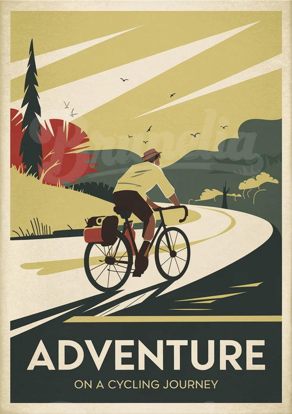 Affiche vintage aventure à vélo
