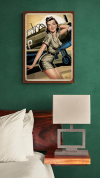 Affiche femme aviateur avion de chasse années 1940
