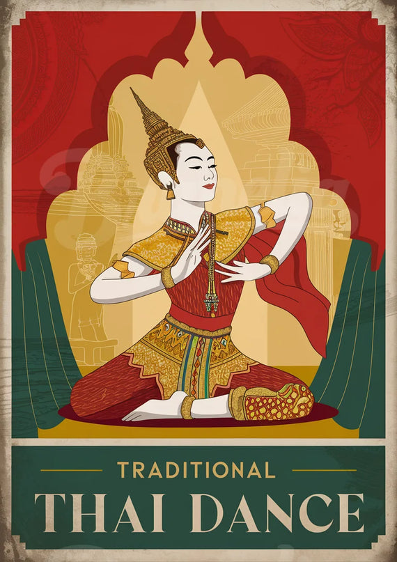 Affiche danse thaï traditionnelle vintage