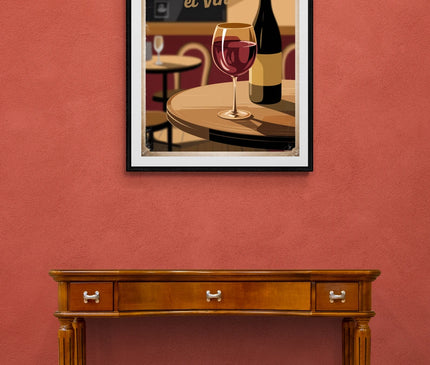 Affiche vintage ambiance bistrot et vin