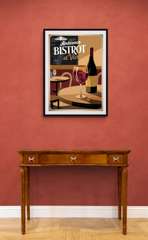 Affiche vintage ambiance bistrot et vin