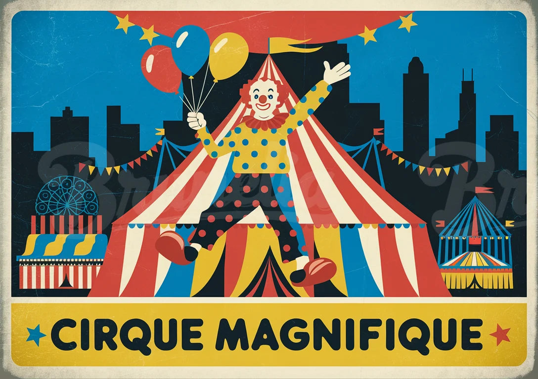 Affiche vintage mascottes de cirque