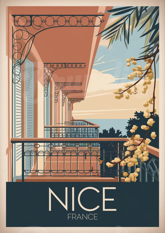 Affiche vintage ferronneries de balcons niçois