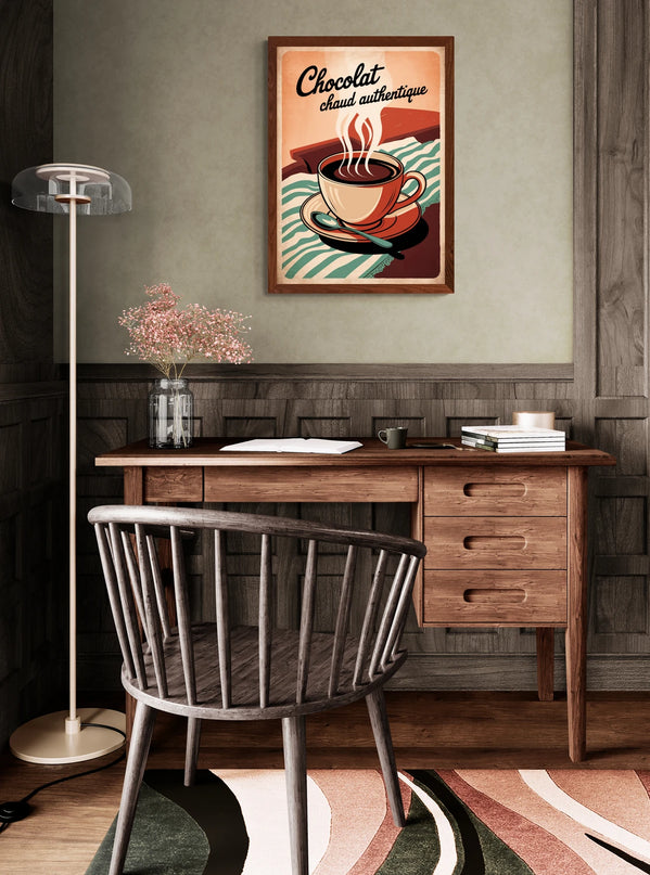 Affiche cuillère chocolat chaud rétro