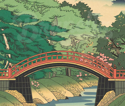 Affiche vintage pont rouge japonais