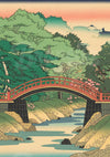 Affiche Pont Rouge Japonnais Rivière Paysage Ukiyo-e