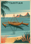 Affiche Tahiti pirogue océan tropical années 30