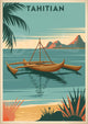 Affiche Tahiti pirogue océan tropical années 30