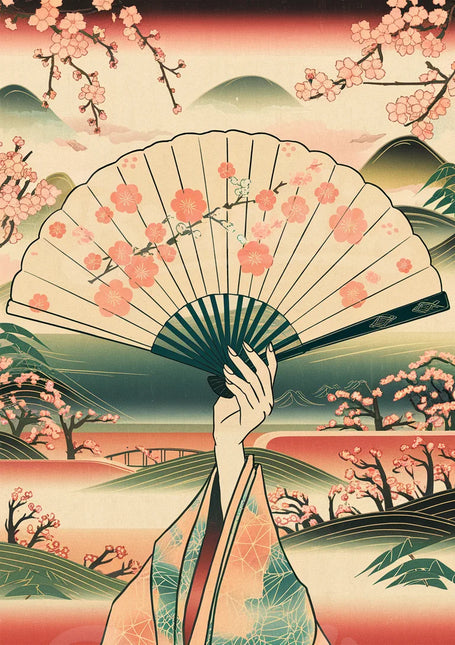Affiche vintage éventail japonais