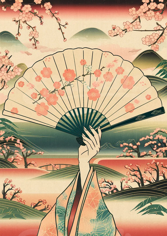 Affiche vintage éventail japonais