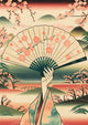 Affiche femme éventail sakura paysage asiatique