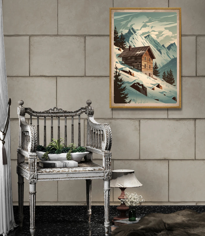 affiche refuge de montagne vintage