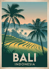 Affiche Bali rizières tropicales et palmiers coucher soleil