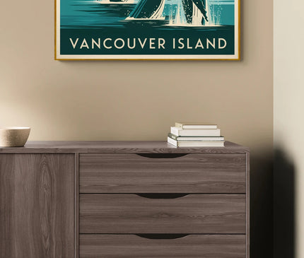Affiche baleines rétro Vancouver Island