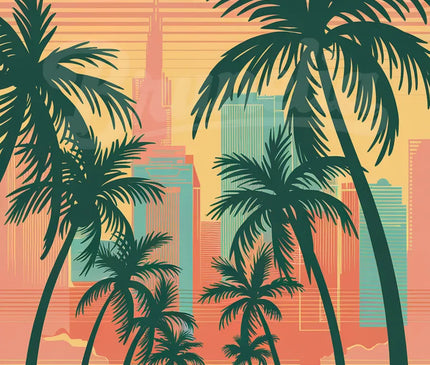 Affiche ambiance tropicale urbaine rétro