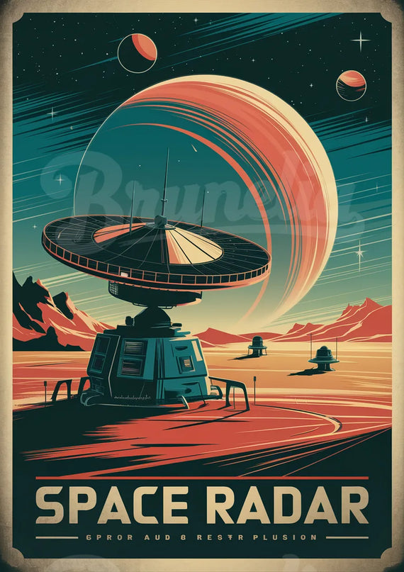 Affiche vintage radar spatial rétro
