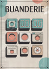 Affiche buanderie vintage, machines à laver