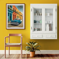 Affiche La Havane Chevrolet bleu turquoise façades balcons