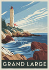 Affiche phare côtier et rochers style Art Déco
