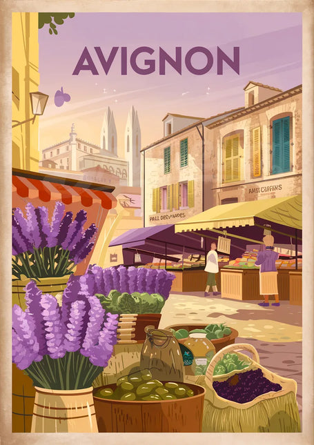 Affiche marché provençal rétro Avignon