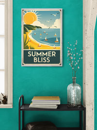 Affiche Summer Bliss baie côtière voiliers Art Déco