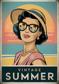 Affiche femme rétro et coucher de soleil années 1950