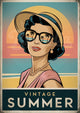 Affiche femme rétro et coucher de soleil années 1950