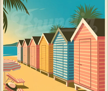 Affiche vintage cabines de plage Côte d’Azur 1