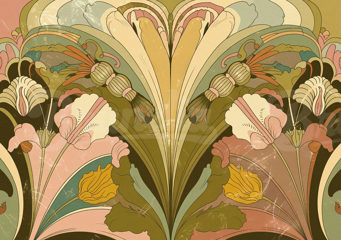 Affiche fleurs Art déco, composition ornementale