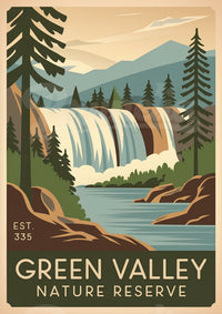 Affiche cascade et réserve naturelle de montagne