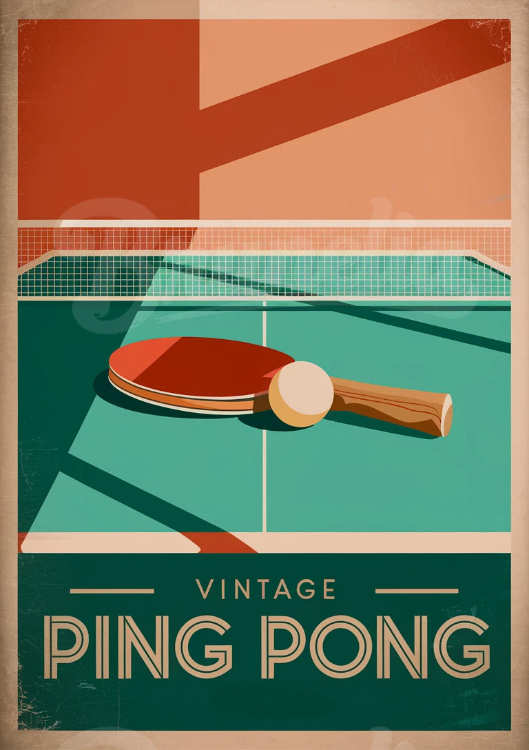 Affiche Ping Pong rétro avec raquette et balle années 30